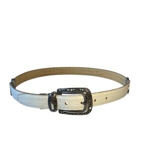 Brighton Reversible Croc‎ Embossed Leather Belt Tan White Silver Buckle M 30